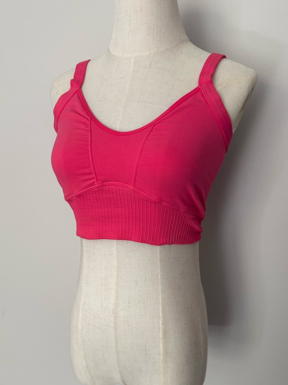 Free People Movement Bright Coral Pink Seamless Ribbed Bralette Sports Bra M/L
